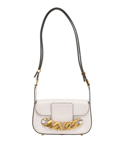 Small V-Logo Chain Bag, Leather, White, MII, 3*